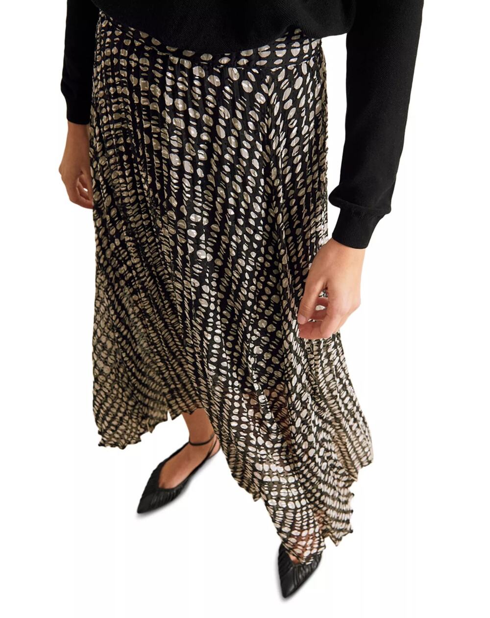 ba&sh Bessie Black & White Dot Pleated Midi Skirt - Size Small